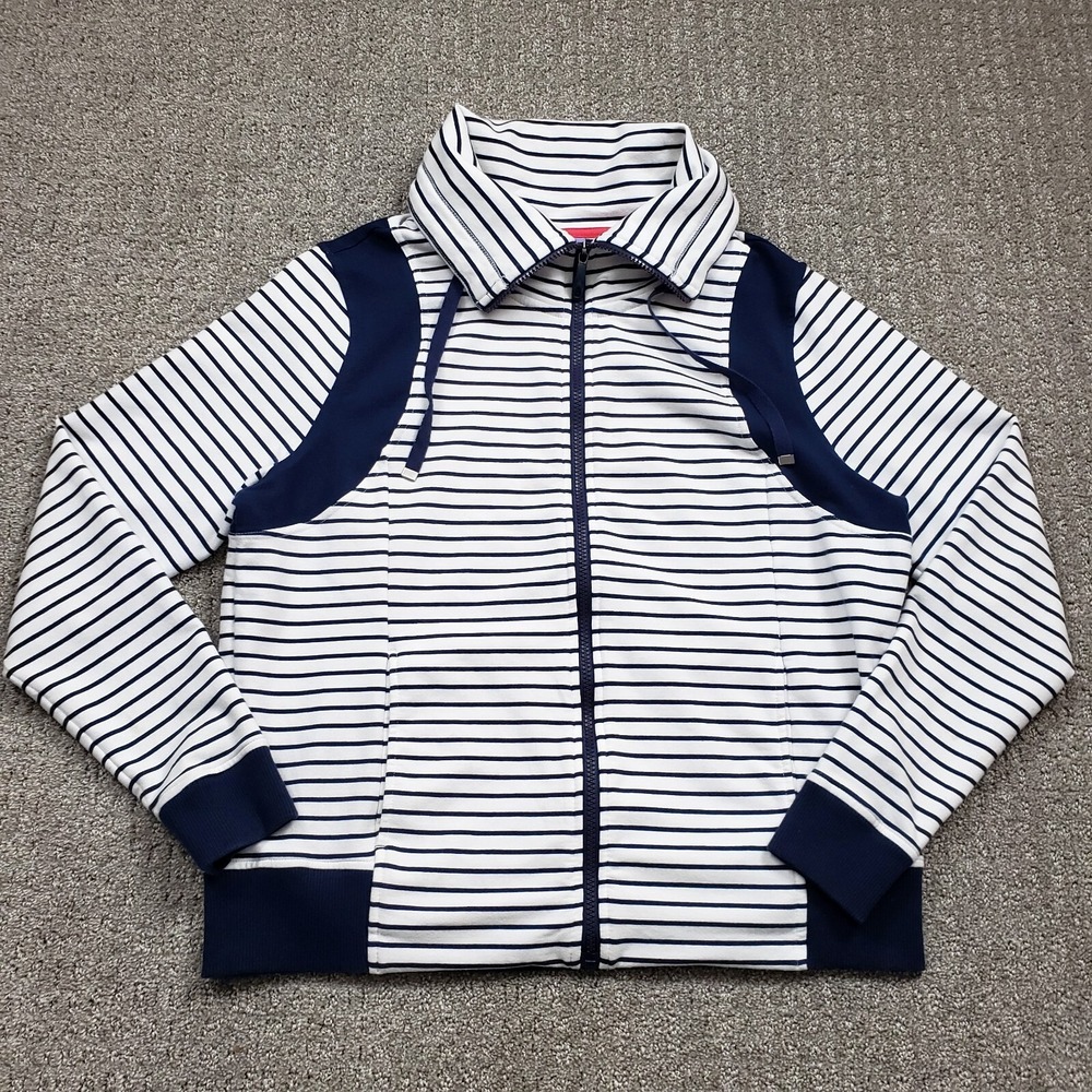 Laura Scott Sweater Womens XL Blue White Striped Full Zip Mock Neck Jacket